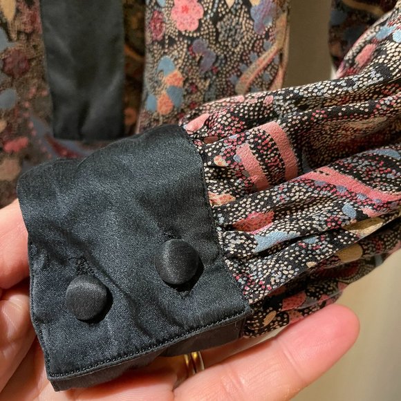 Evening 80s 💯silk blouse from Mercedes & Adrienne paisley beaded tie collar - Picture 13 of 14